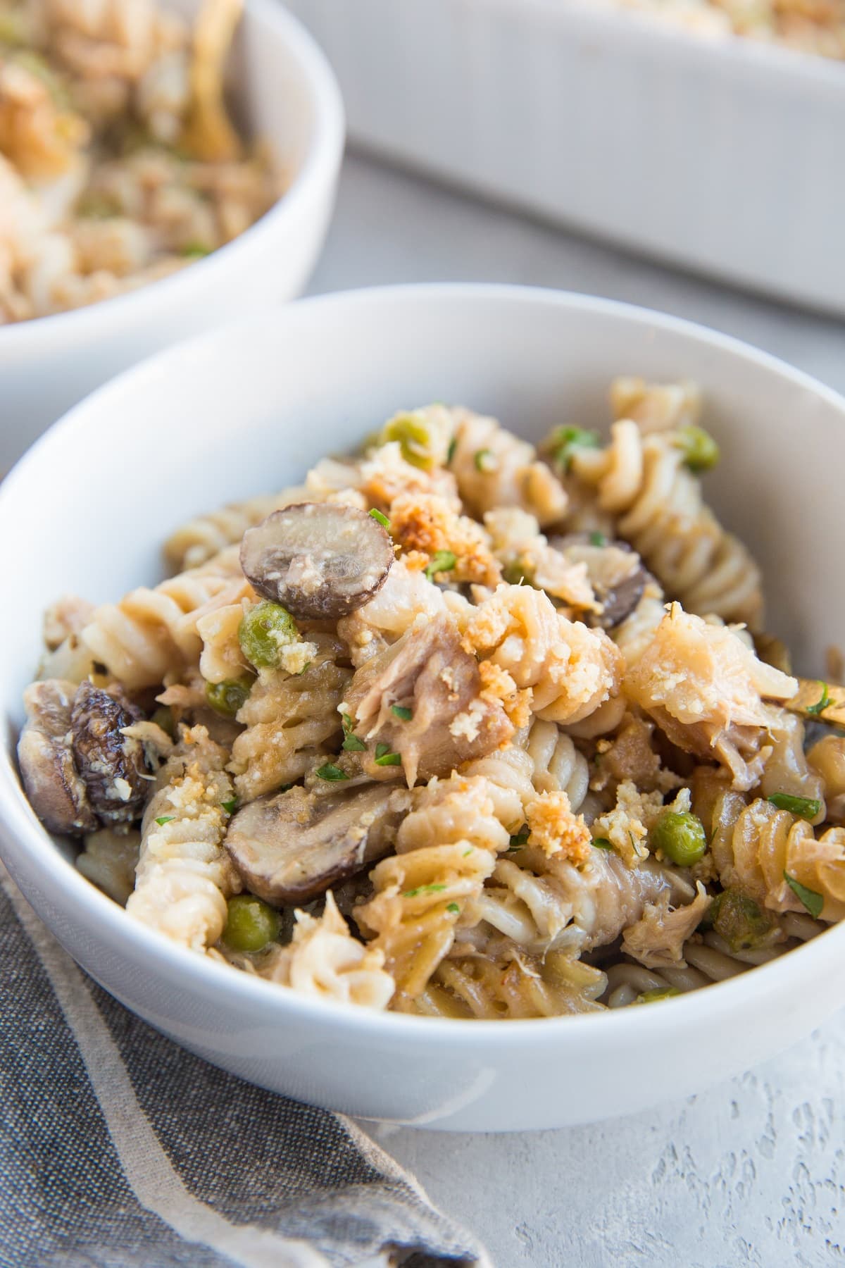 Tuna Casserole Recipe - no milk or cream, made with gluten-free pasta noodles. Rich, delicious healthy casserole recipe