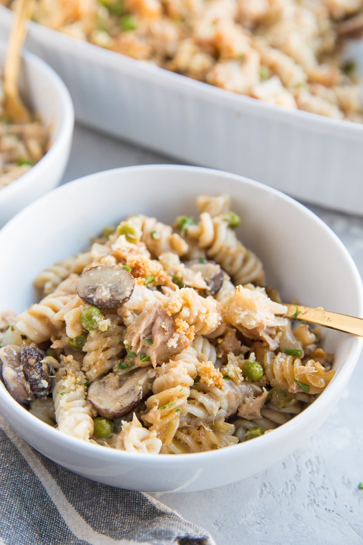 Tuna Noodle Casserole made with gluten-free pasta noodles and no cream or milk. An easy and delicious casserole recipe
