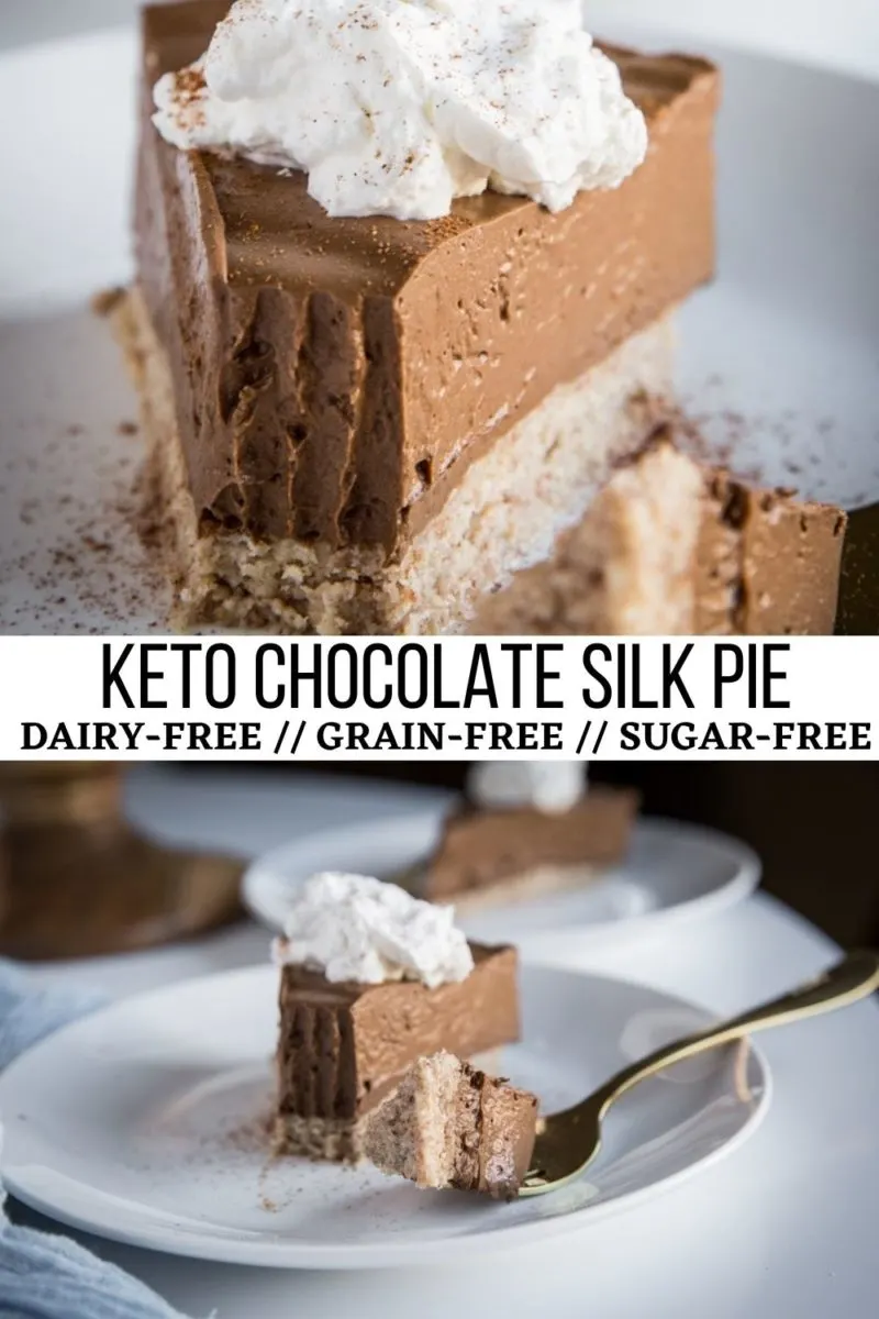 Keto Chocolate Pie is grain-free, sugar-free, vegan, dairy-free, and incredibly rich and creamy! This mouth-watering, delicious chocolate pie recipe is a carb-conscious version of classic French Silk Pie and is perfect for sharing during the holidays and beyond!