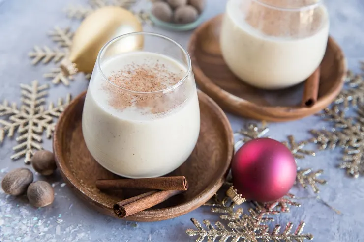 Dairy-Free Keto Eggnog made with coconut milk and sugar-free sweetener for a low-carb eggnog recipe
