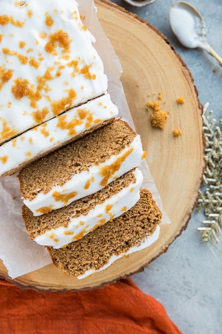 Low-Carb Gingerbread Loaf with simple sugar-free glaze - a healthier sugar-free gingerbread recipe that is keto-friendly.