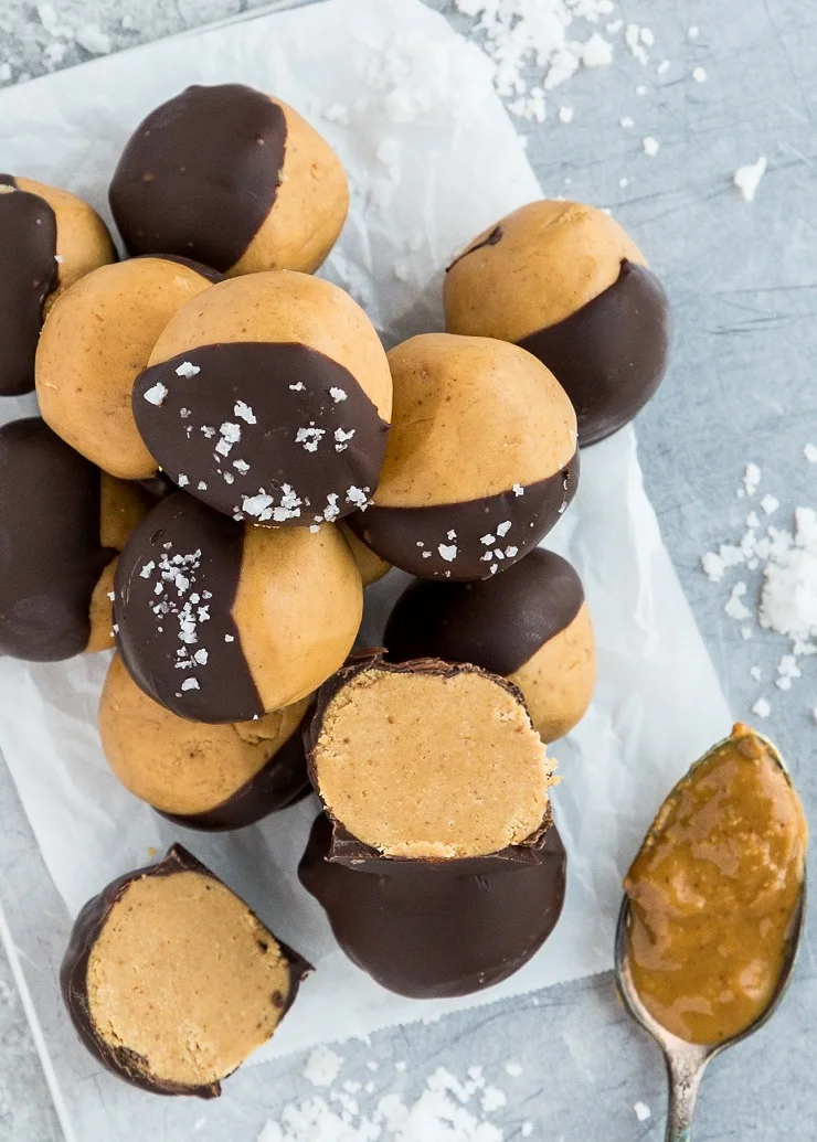 Low-Carb Peanut Butter Balls (Buckeyes) made dairy-free and sugar-free. An easy dessert recipe