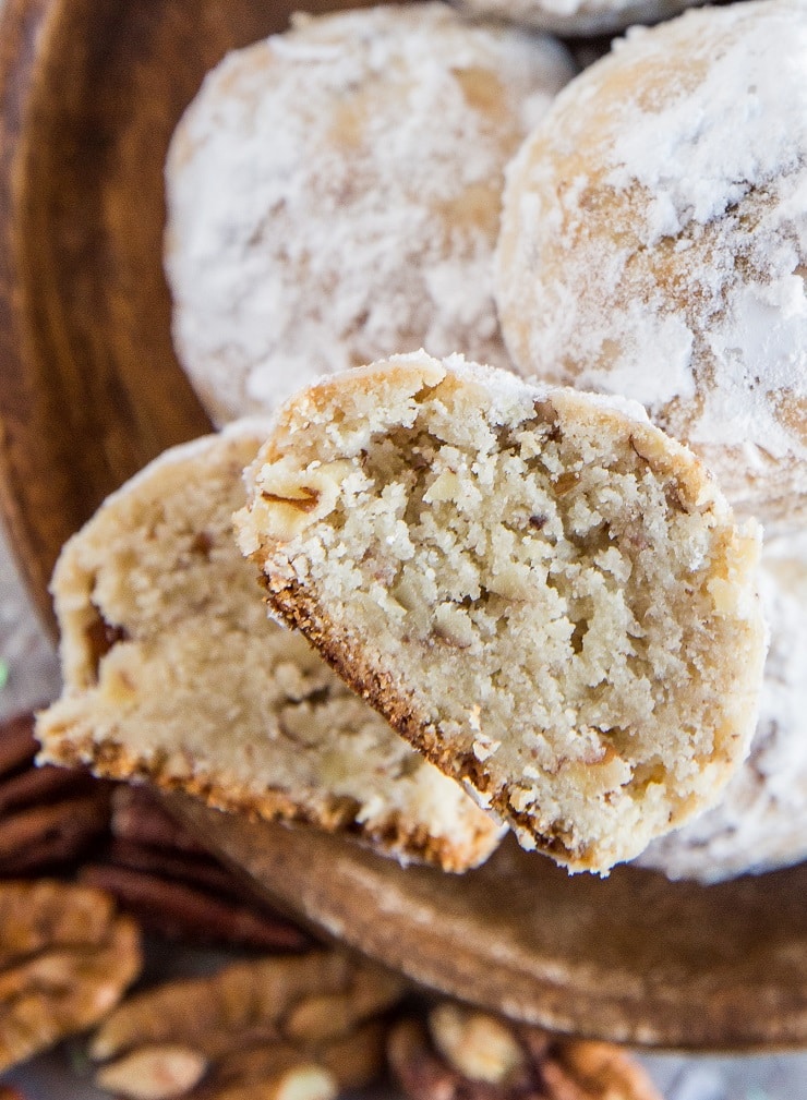 Keto Snowball Cookies with pecans - made with coconut flour and almond flour for a sugar-free cookie recipe