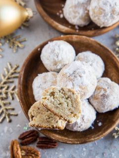 Keto Pecan Snowball Cookies made with almond flour, coconut flour and sugar-free sweetener - rich buttery and delicious low-carb cookie recipe