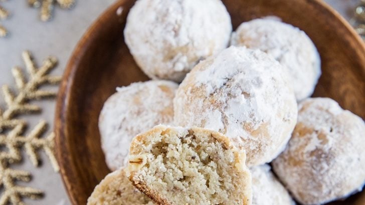 Keto Pecan Snowball Cookies made with almond flour, coconut flour and sugar-free sweetener - rich buttery and delicious low-carb cookie recipe
