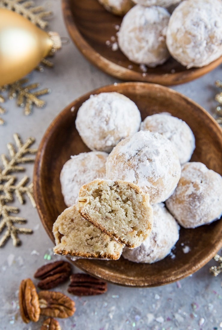 Keto Pecan Snowball Cookies made with almond flour, coconut flour and sugar-free sweetener - rich buttery and delicious low-carb cookie recipe