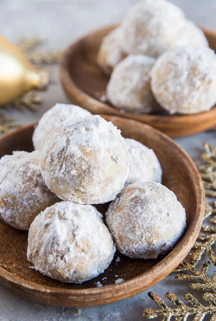 Keto Low-Carb Snowball Cookies made with almond flour and coconut flour - sugar-free healthier Christmas cookie recipe