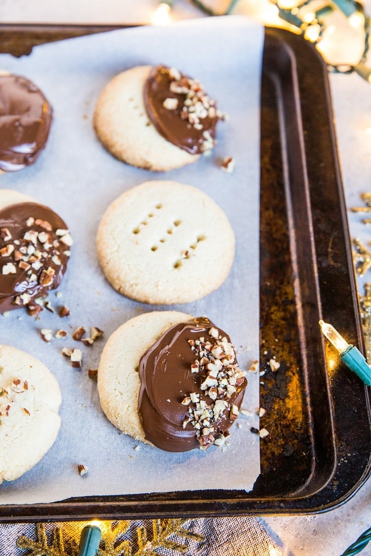 Low-Carb Keto Shorbread Dipped in Chocolate - grain-free, dairy-free, vegan shortbread cookie recipe made with almond flour