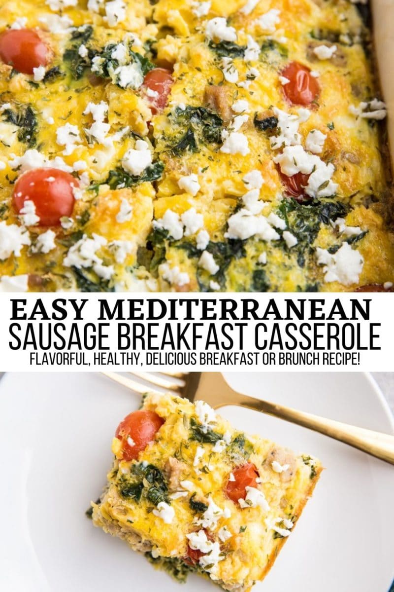 Keto Mediterranean Breakfast Casserole with Sausage, Kale, Feta, and Tomatoes - a healthy breakfast recipe that is low-carb and delicious
