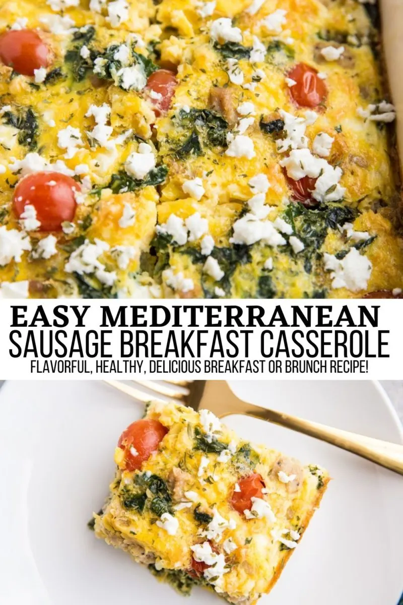 Keto Mediterranean Breakfast Casserole with Sausage, Kale, Feta, and Tomatoes - a healthy breakfast recipe that is low-carb and delicious