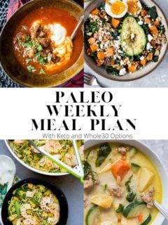 Paleo Weekly Meal Plan - six meals and one dessert plus a printable grocery list!