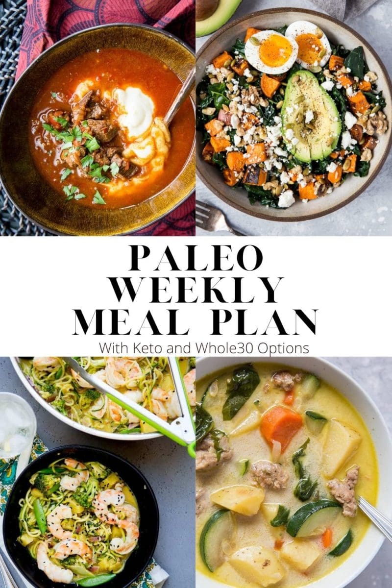 Paleo Weekly Meal Plan - six meals and one dessert plus a printable grocery list!