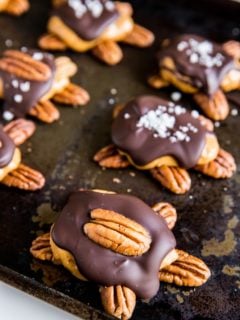 Peanut Butter Chocolate Pecan Turtles - sugar-free, keto, vegan, no baking necessary! A healthy little treat recipe