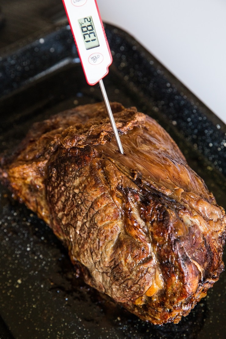 Prime rib roast cooked to medium