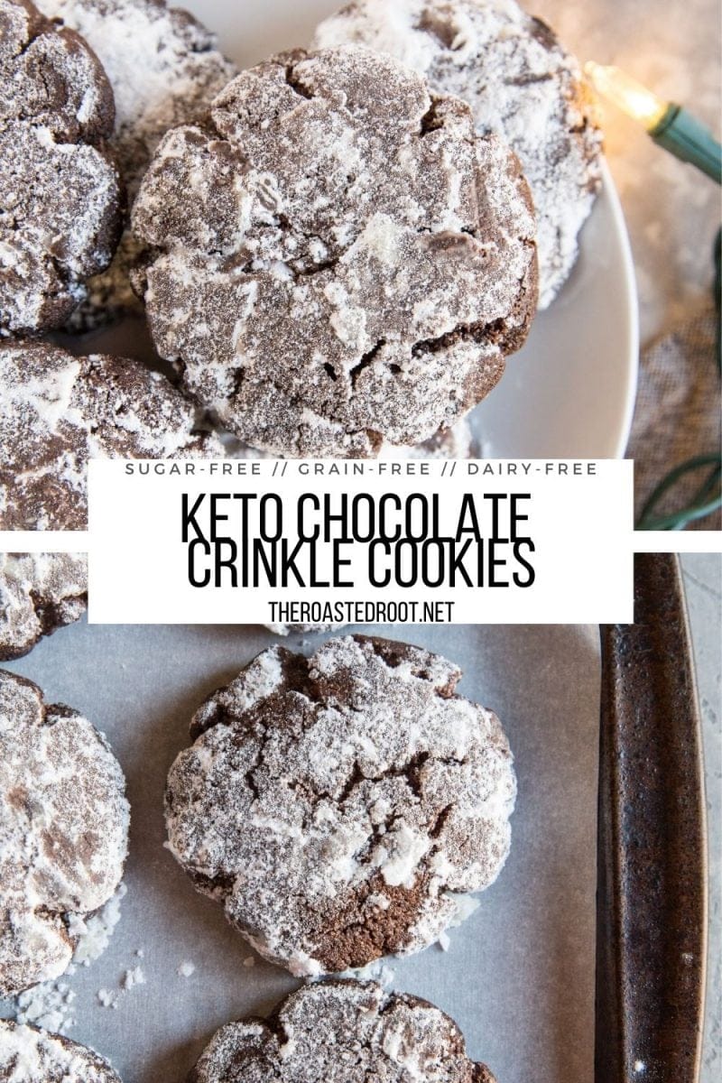 Keto Chocolate Crinkle Cookies made with almond flour, coconut oil and sugar-free sweetener. Low-carb, dairy-free, healthy cookie recipe