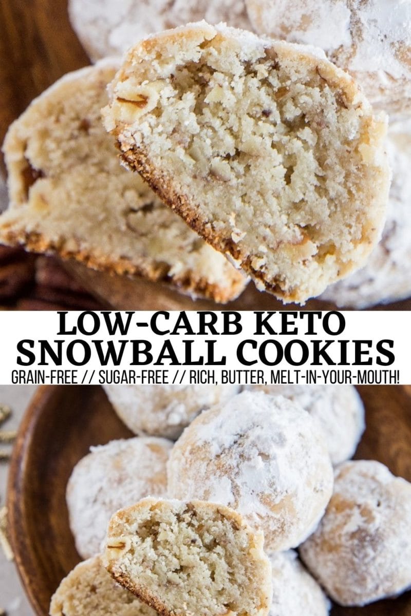 Keto Snowball Cookies made with few simple ingredients! Rich, buttery, sugar-free, low-carb, grain-free, and delicious!