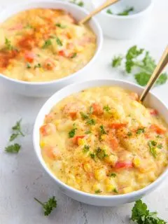 Vegan Corn Chowder Recipe - gluten-free, dairy-free corn chowder with vegetables for a healthier take on the classic