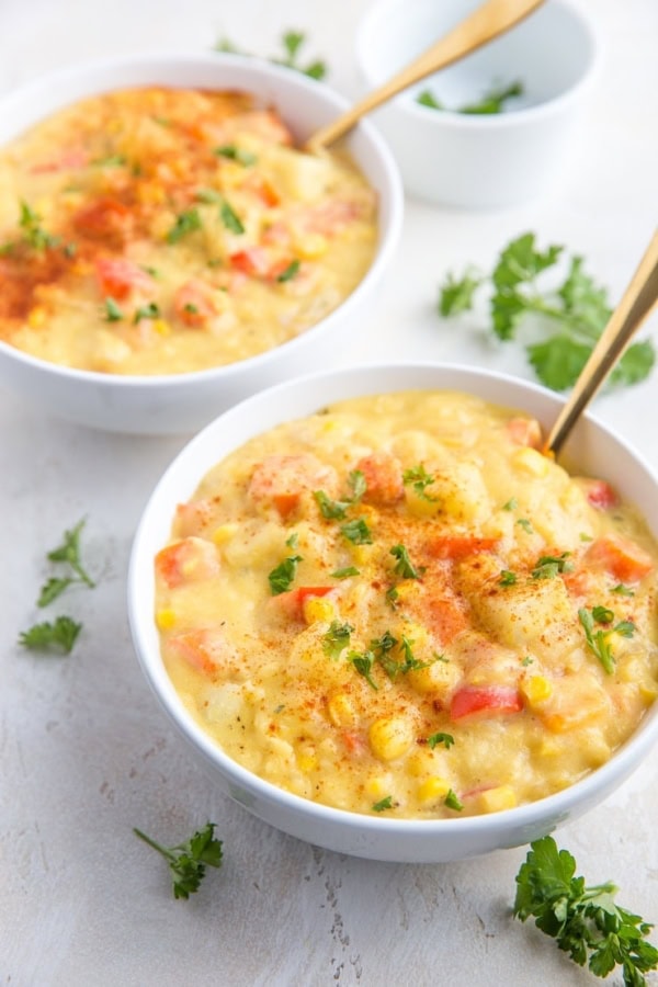 Vegan Corn Chowder Recipe - gluten-free, dairy-free corn chowder with vegetables for a healthier take on the classic