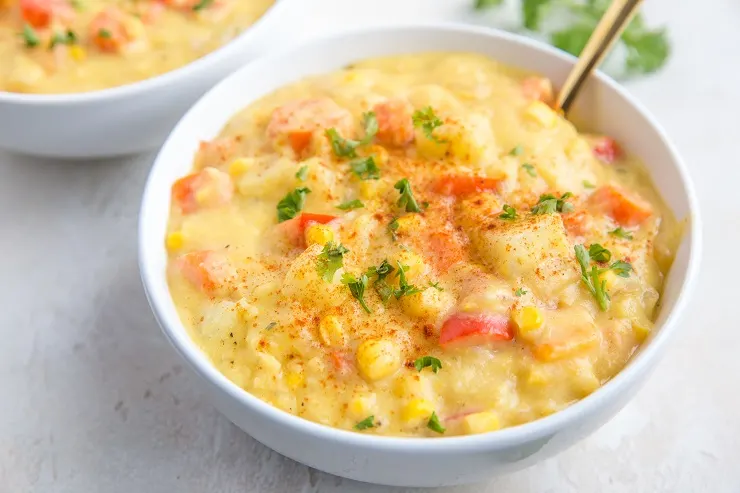 Vegan Corn Chowder - thick, creamy corn chowder recipe made dairy-free and gluten-free