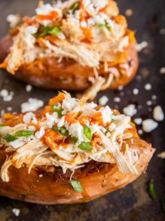 Buffalo Chicken Stuffed Sweet Potatoes - quick, easy dinner recipe with only a handful of basic ingredients!