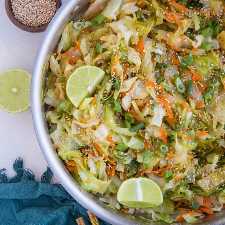 Cabbage Stir Fry Recipe with napa cabbage. An easy side dish to go along any main entree! Paleo, Keto, Whole30 and delicious!