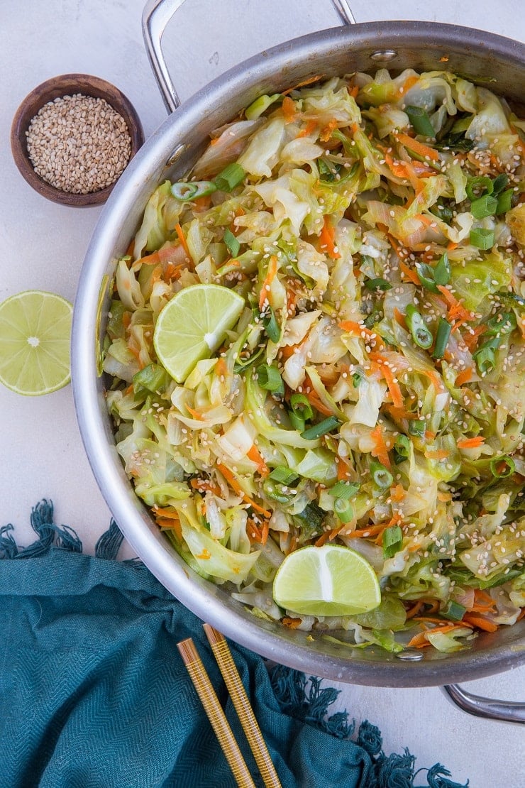 Cabbage Stir Fry Recipe with napa cabbage. An easy side dish to go along any main entree! Paleo, Keto, Whole30 and delicious!
