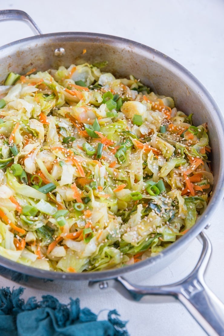 Easy Stir Fry Cabbage Recipe with carrot, ginger, onions, garlic, and more for a delicious low-carb vegetable recipe