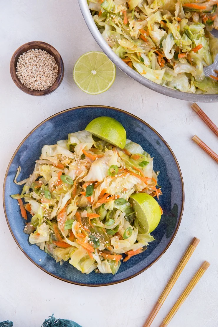 Easy Cabbage Stir Fry Recipe with ginger, garlic, onions, and more! Paleo, Whole30, Keto and vegan