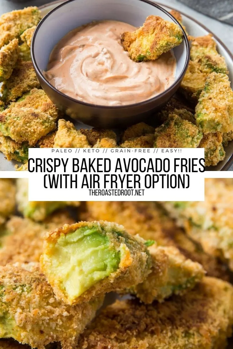 Grain-Free Baked Avocado Fries with an Air Fryer Option - crispy baked avocado fries are delightfully crispy, are low-carb, gluten-free, and make for an amazing appetizer or snack.