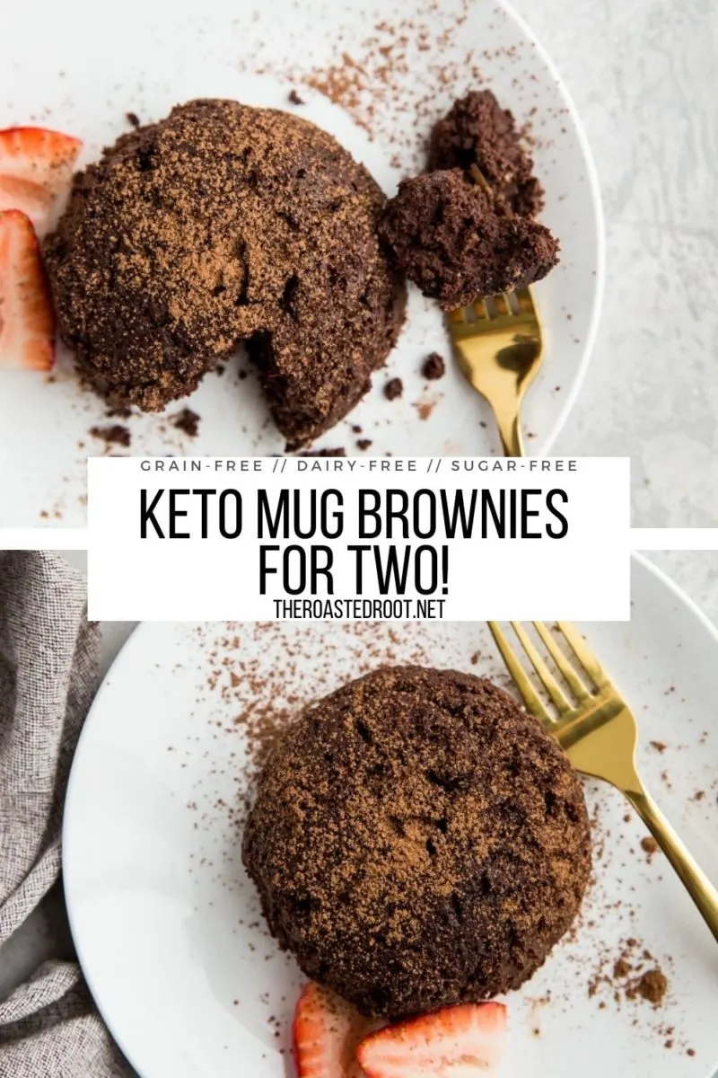 Dairy-Free Keto Mug Brownies for two! An easy recipe for small batch brownies that are sugar-free and grain-free!