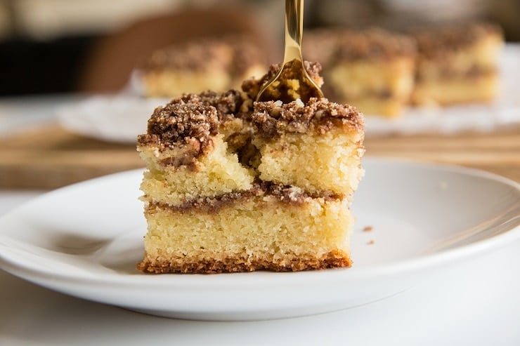 Low-Carb Coffee Cake recipe made with almond flour and coconut flour. Keto friendly, dairy-free, moist and delicious