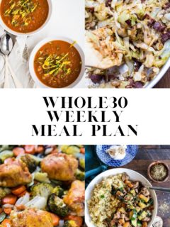 Whole30 Meal Plan - a healthy anti-inflammatory meal plan ideal for those doing a Whole30 or eat paleo. Print the grocery list to make your Whole30 super easy and stress-free!