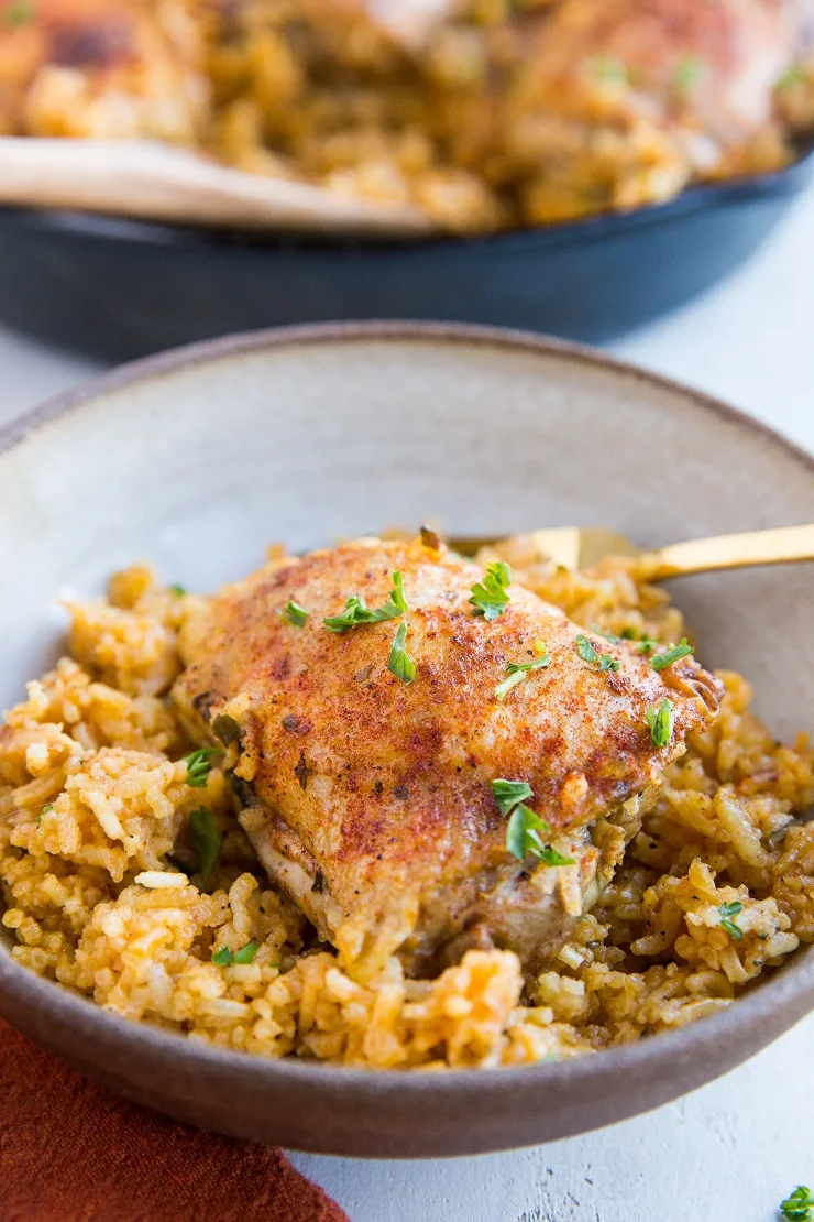 Easy One-Skillet Arroz Con Pollo Recipe - a quick and simple nourishing dinner that is easy to make and full of flavor