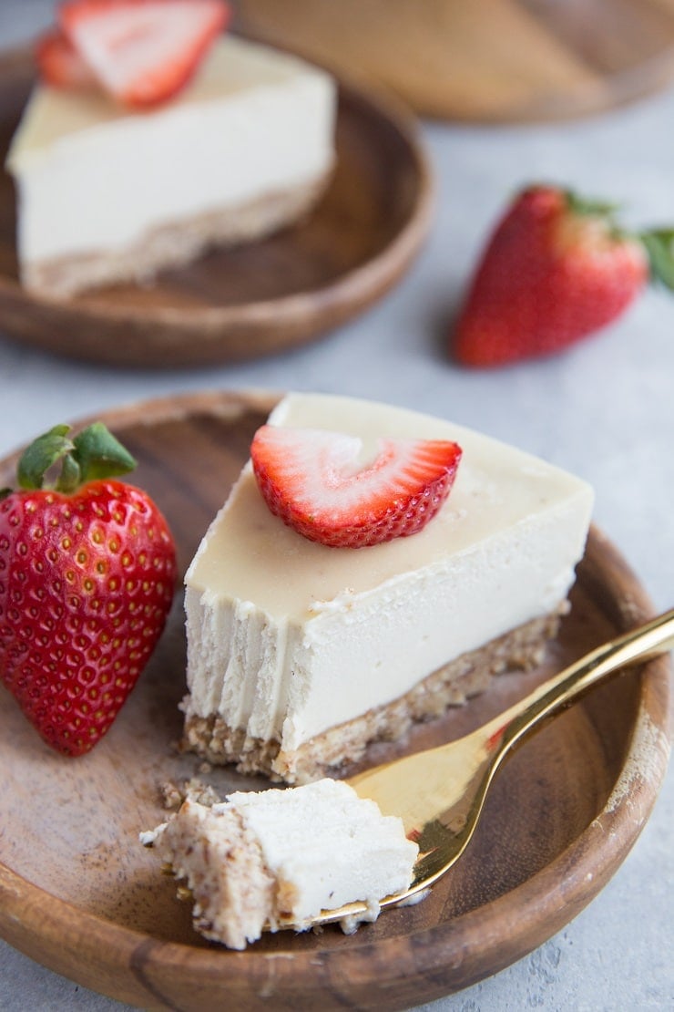 Dairy-Free Paleo Cheesecake recipe made with simple, clean ingredients. Grain-free and refined sugar-free