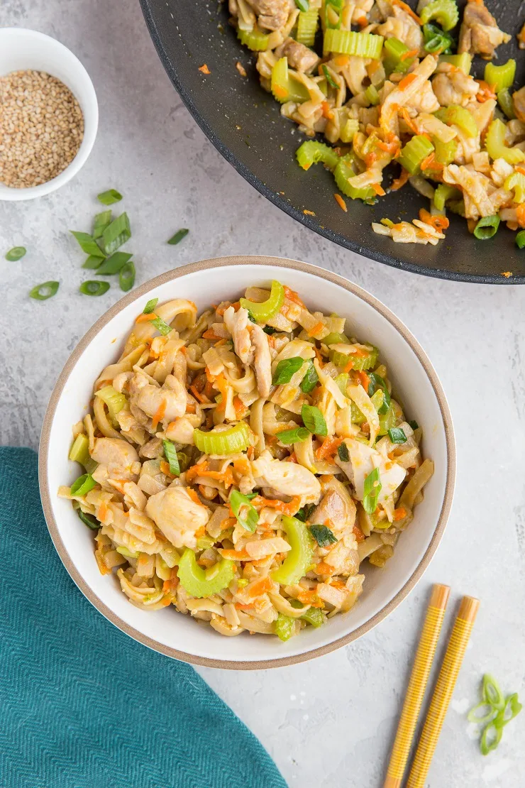 Healthy Gluten-Free Chicken Chow Mein recipe - quick, easy, made in less than 40 minutes!