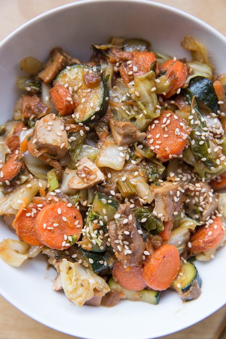 Paleo Egg Roll in a Bowl with chicken and vegetables