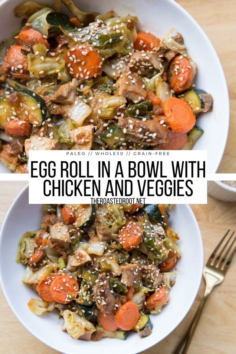 Healthy Egg Roll in a Bowl recipe with chicken and vegetables