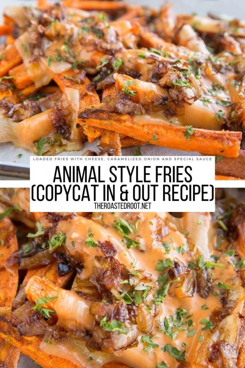 Copycat In & Out Animal Style Fries with sweet potato fries - cheese, caramelized onion and special sauce make these loaded fries amazing!