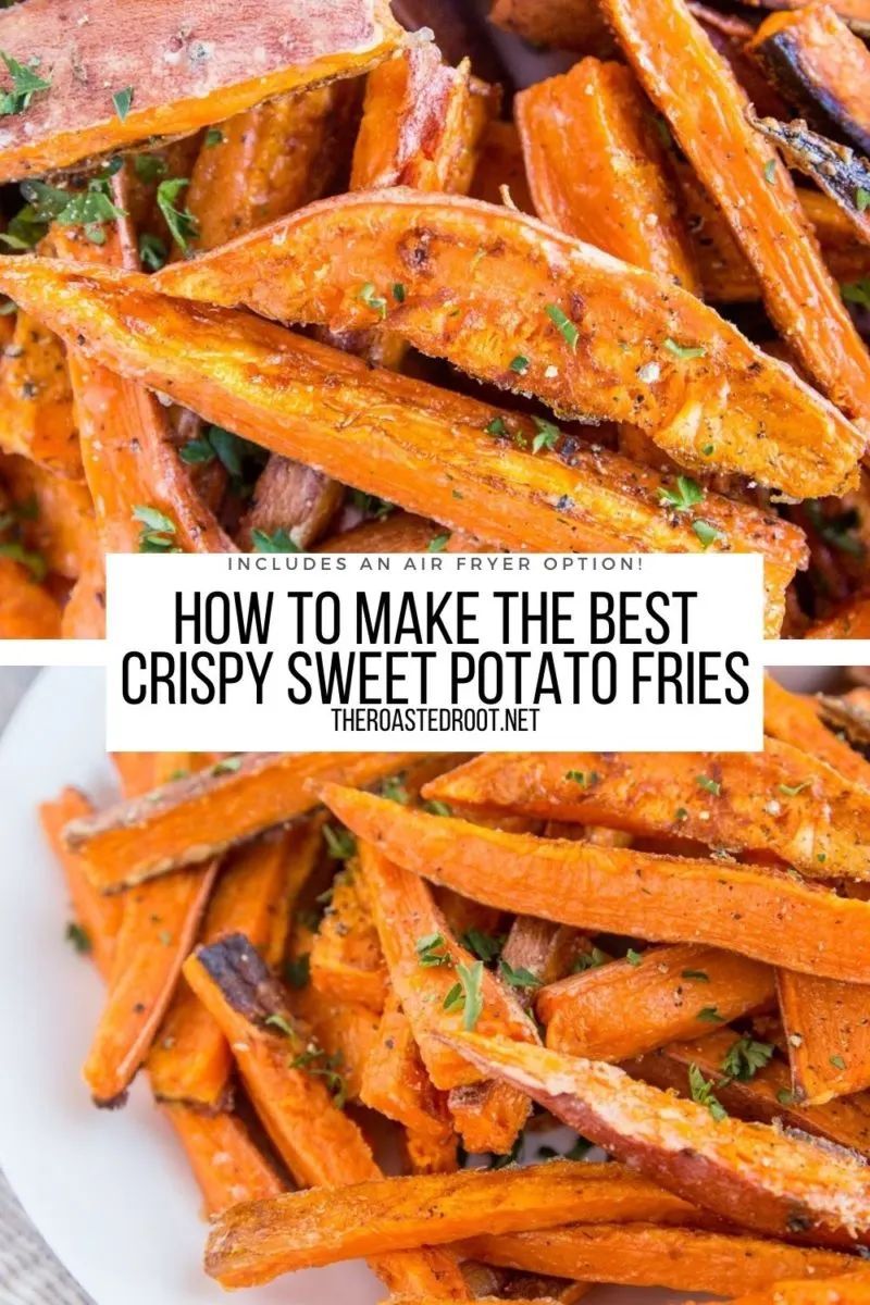 The BEST Crispy Baked Sweet Potato Fries - an amazing recipe for the best oven-baked fries. Recipe includes instructions for Air Fryer!