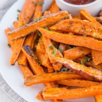 Crispy Sweet Potato Fries - a photo tutorial on how to make the crispiest, best sweet potato fries in the oven or air fryer!