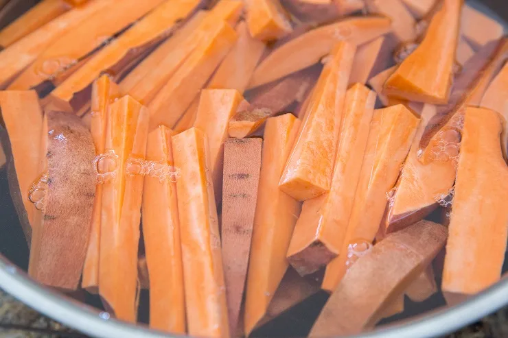 Soak sweet potatoes for 20 minutes