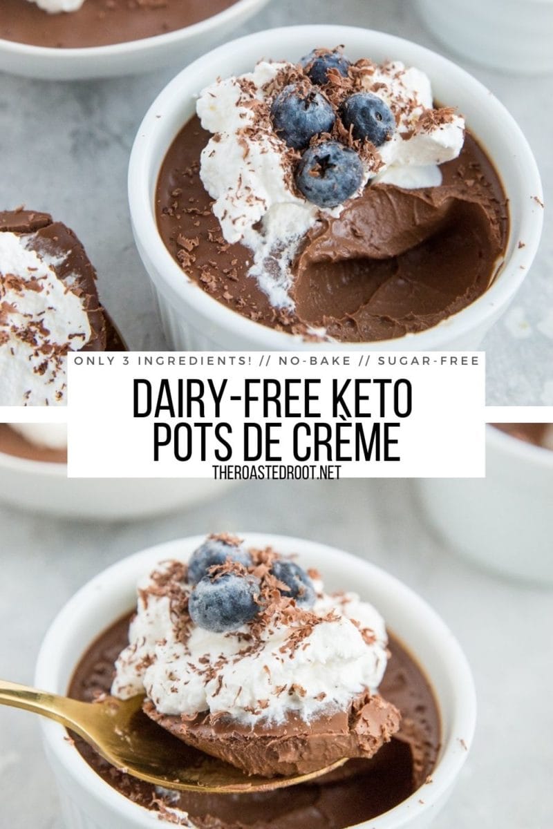 3-Ingredient Dairy-Free Keto Pots de Crème - Low-carb sugar-free decadent chocolate dessert recipe that is so rich and creamy. Easy to make, no baking required!