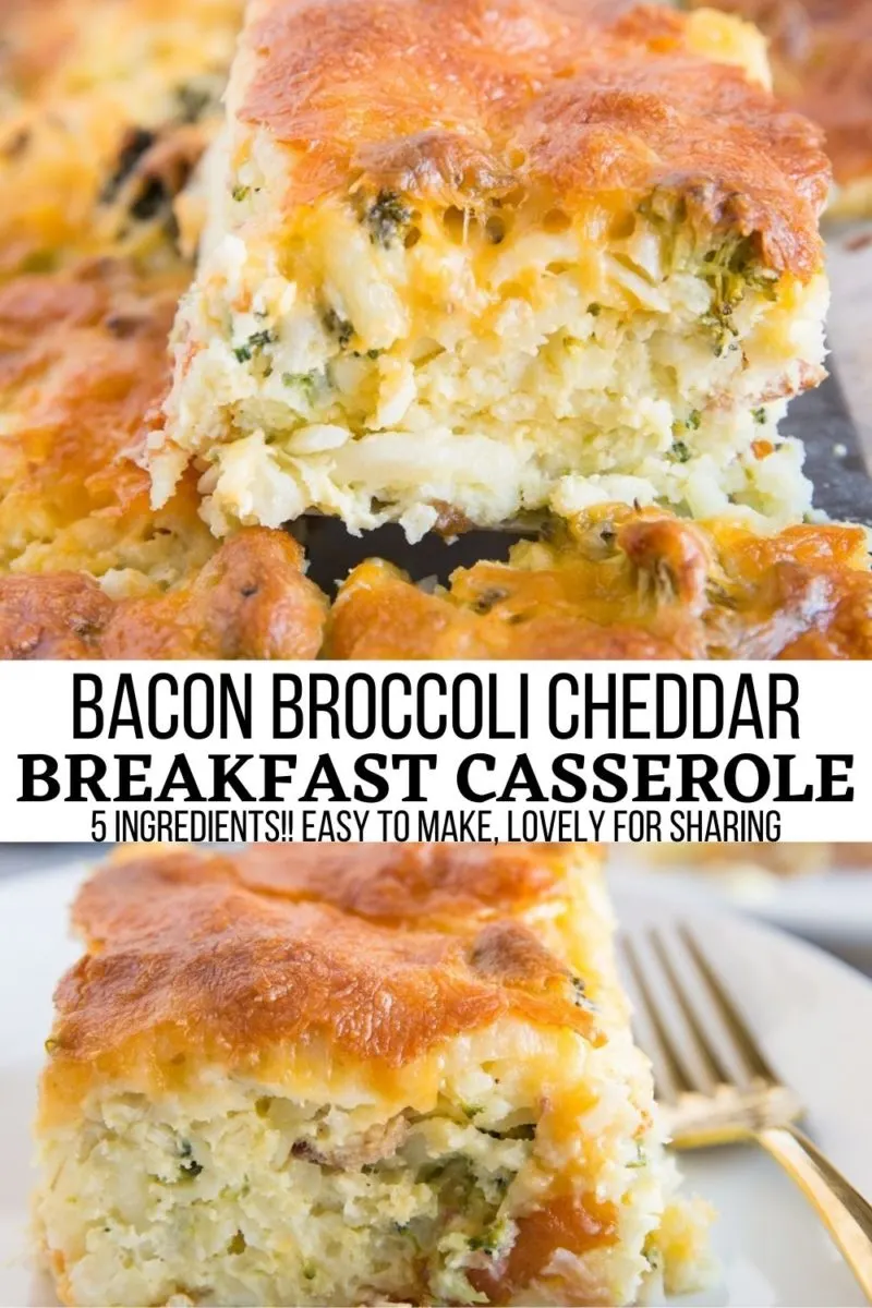 5-Ingredient Broccoli Bacon Cheddar Hashbrown Breakfast Casserole Recipe - only 5 ingredients are needed for this delicious casserole!