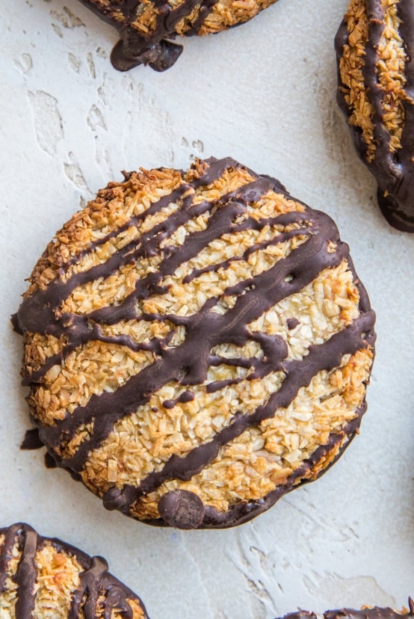 4-Ingredient Healthy Samoa Cookies - a copycat Girl Scout cookies recipe made healthier and paleo friendly