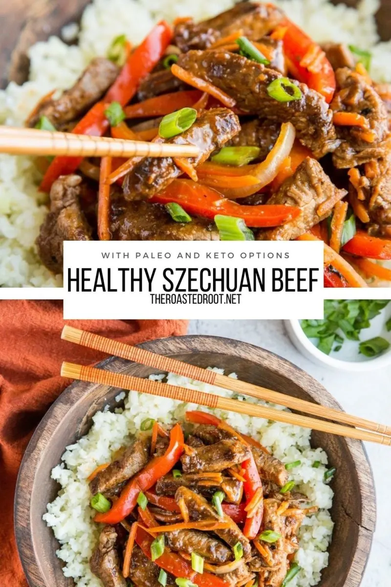 Healthy Szechuan Beef Recipe with paleo and keto options! A delicious, better than takeout dinner recipe