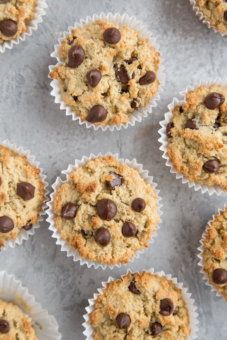 Low-Carb Chocolate Chip Muffin Cookies - the best of both worlds! Grain-free, sugar-free, healthy cookie recipe