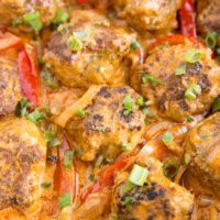 Thai Turkey Meatball Curry - amazing, tender meatballs in a creamy coconut milk red curry sauce. Easy and delicious!