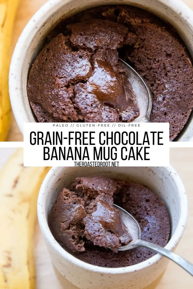 Grain-Free Chocolate Banana Mug Cake with only 5 basic ingredients - gluten-free, oil-free, refined sugar-free healthy single-serve dessert recipe