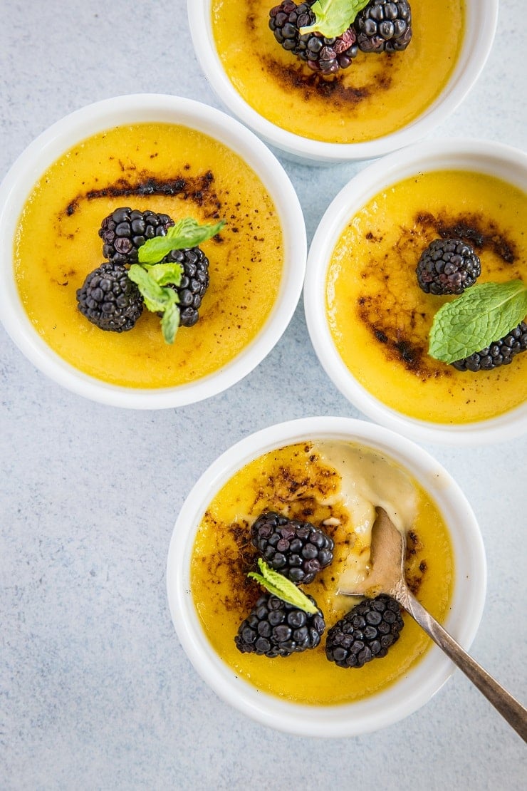 Dairy-Free Paleo Creme Brulee Recipe - a delicious custard dessert with amazing caramelized sugar topping