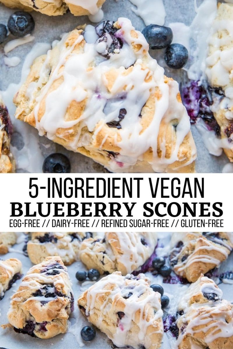 Gluten-Free Vegan Blueberry Scones made with 5 basic ingredients! This easy scone recipe requires hardly any time to prepare and no baking experience!